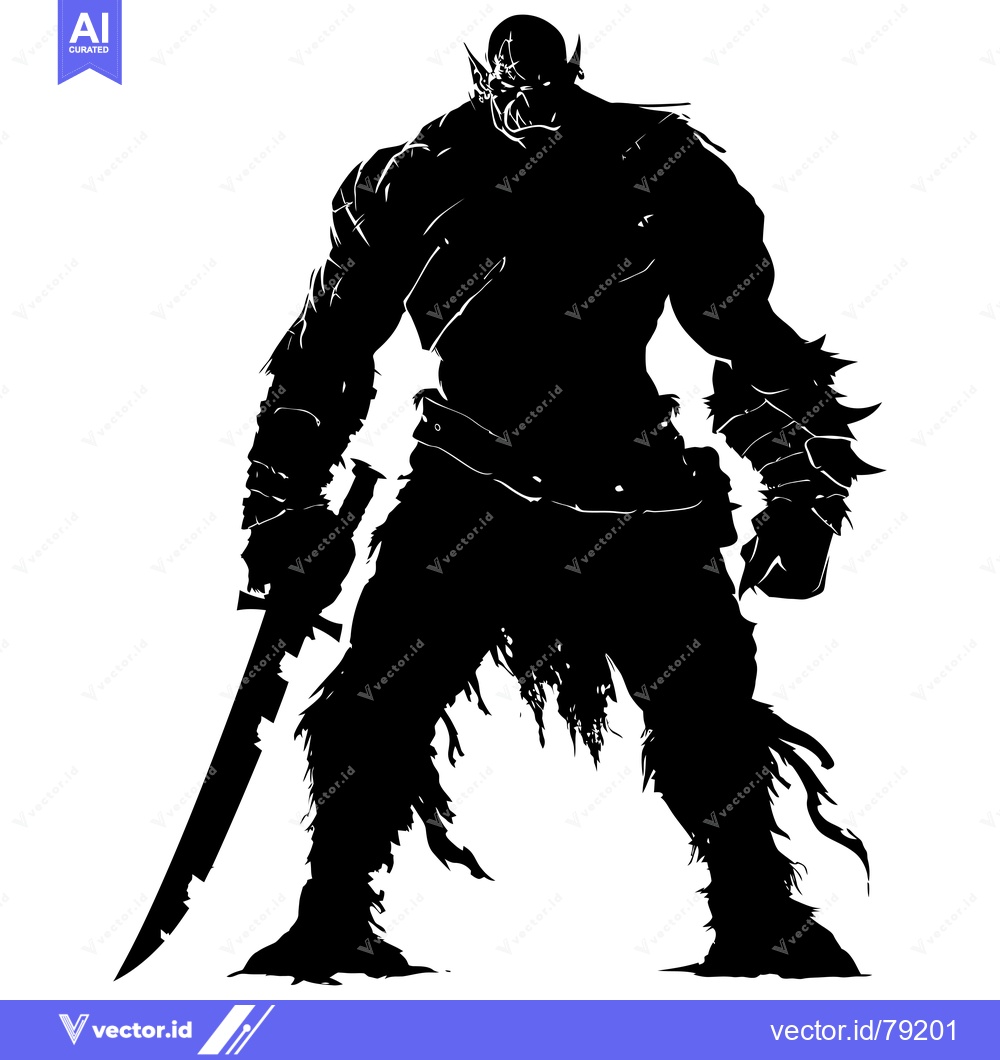 Premium Vector of Silhouette of a Muscular Orc Warrior Holding a Sword