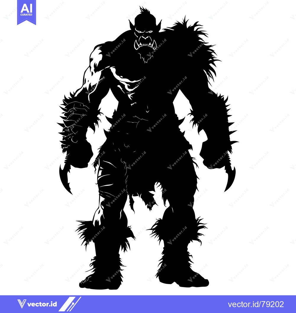 Premium Vector of Black and White Silhouette of a Ferocious Orc