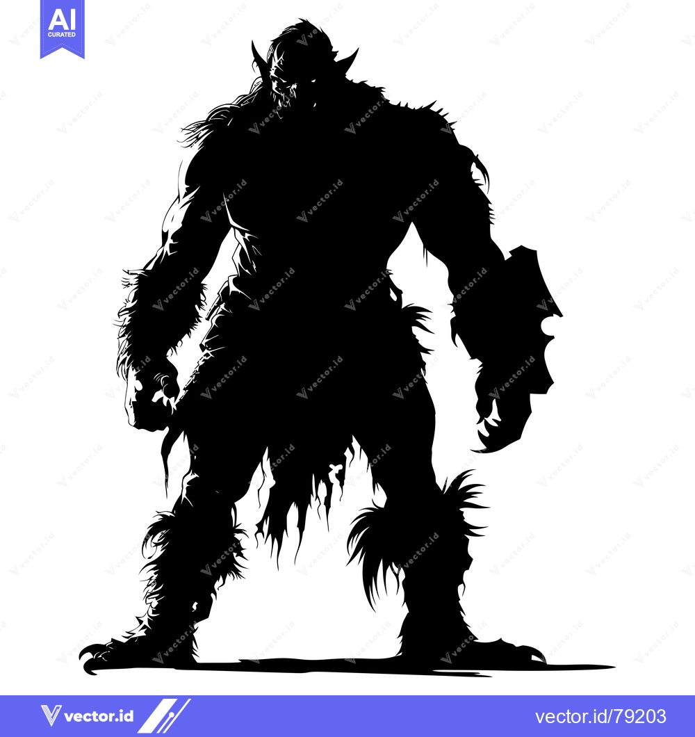 Premium Vector of Silhouette of a Fearsome, Muscular Orcish Warrior with Claws and a Shi