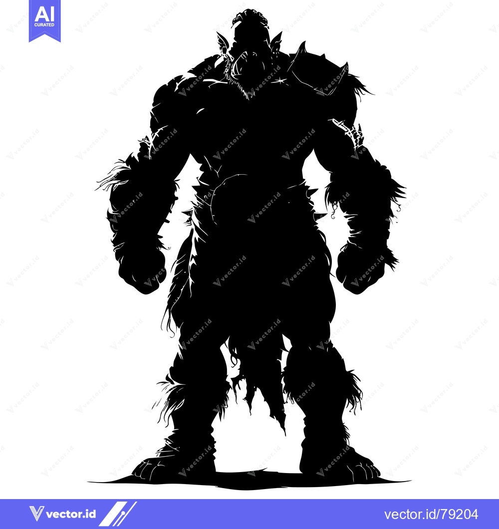 Premium Vector dari Silhouette of a Muscular Orc Warrior in Battle Stance