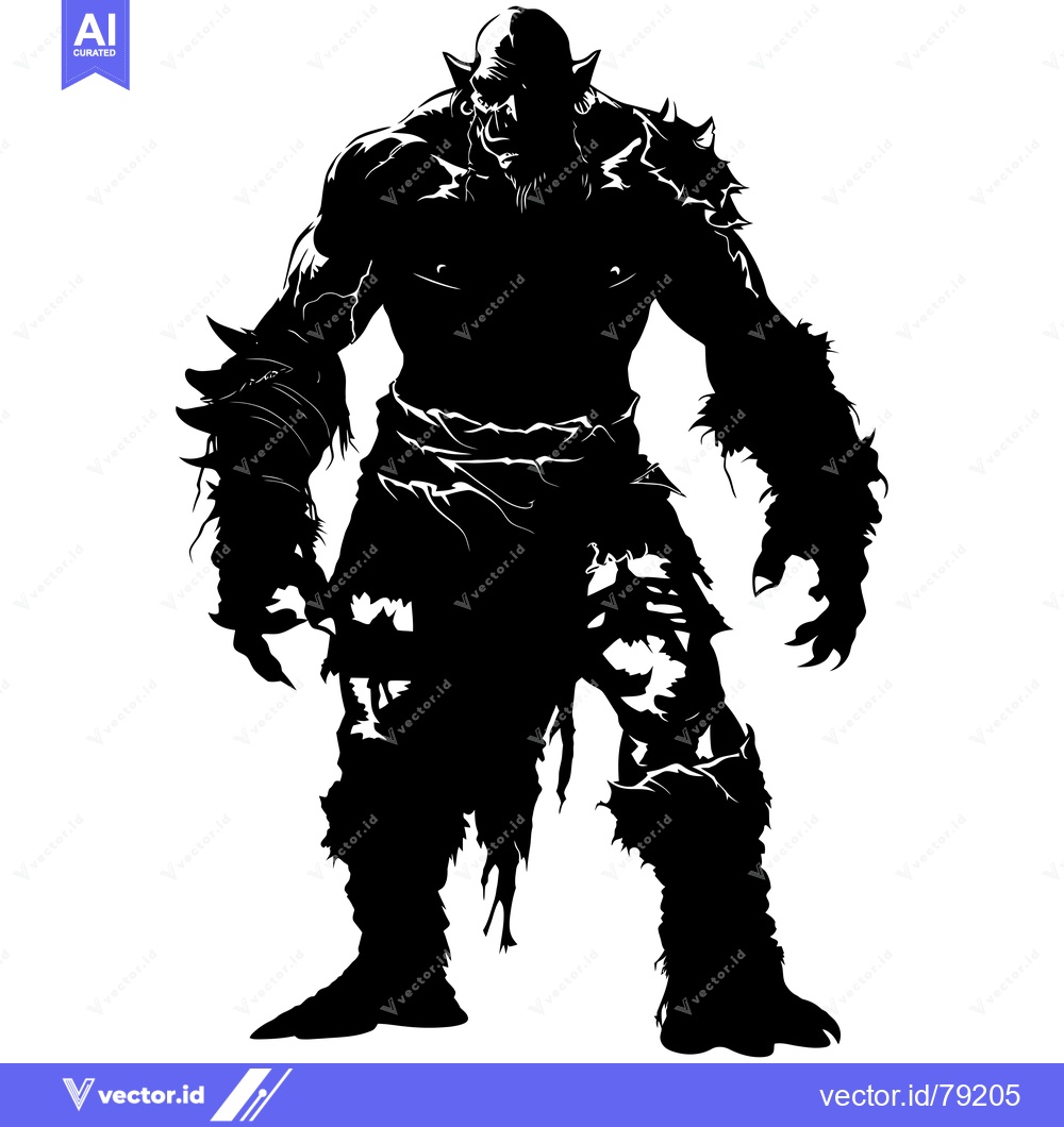 Premium Vector dari Silhouette of a Muscular Orc Warrior with Spiked Armor