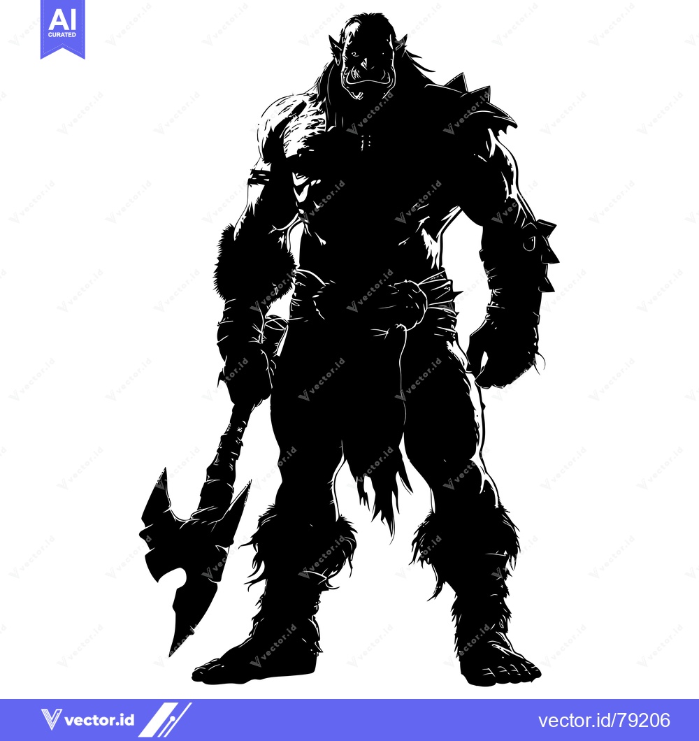 Premium Vector dari Silhouette of a Muscular Orc Warrior Holding an Axe