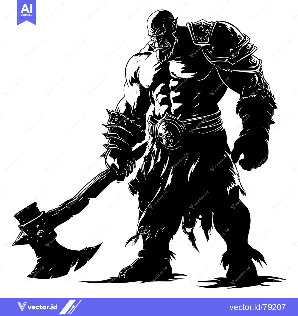 Premium Vector dari A Silhouetted Orc Warrior Holding a Double-Headed Axe
