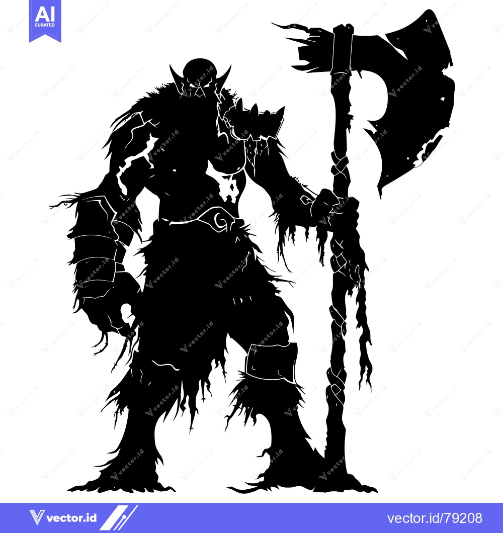 Premium Vector of Silhouette of a Ferocious Warrior Holding an Axe