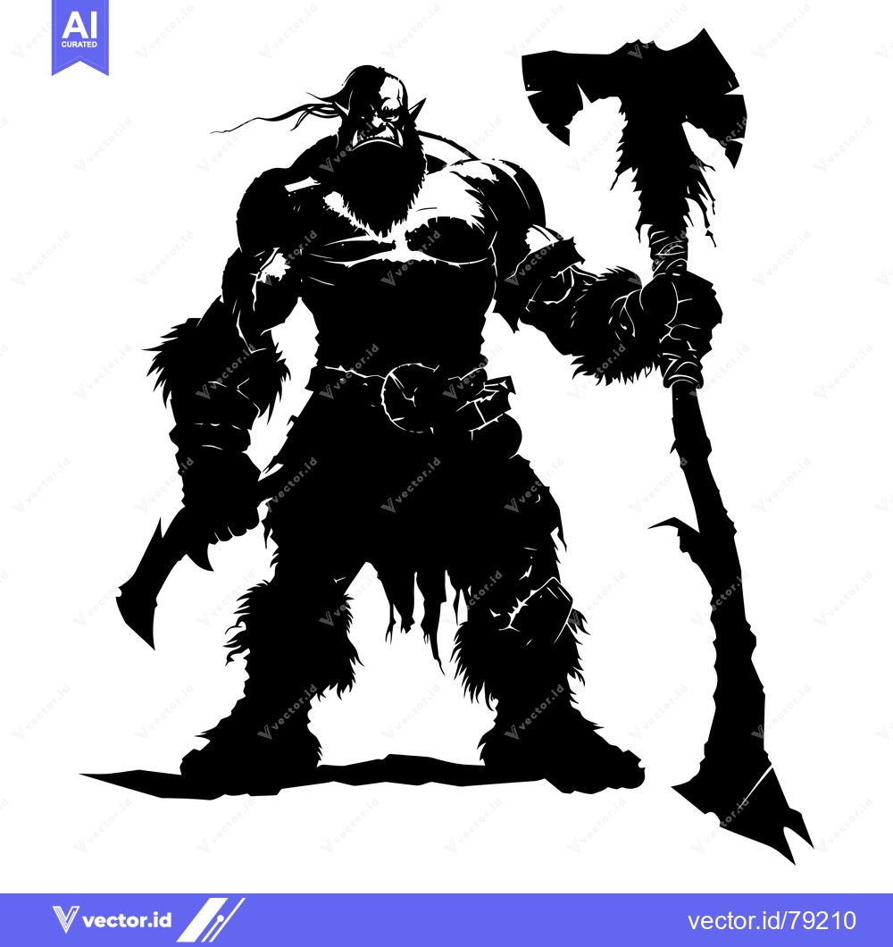 Premium Vector dari Silhouette of a Muscular Orc Warrior Holding a Large Axe