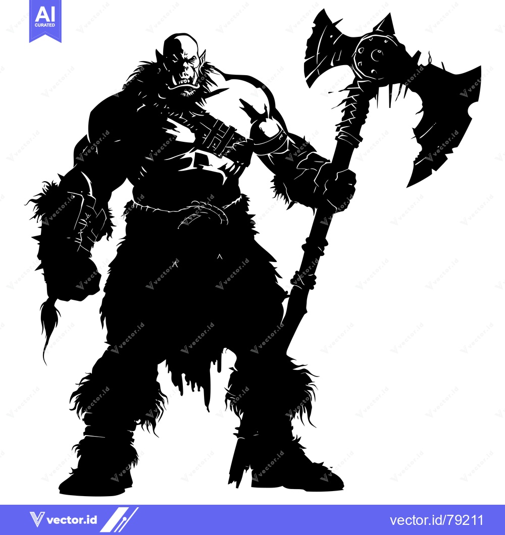 Premium Vector of Silhouette of a Muscular Orc Warrior Holding a Large Axe