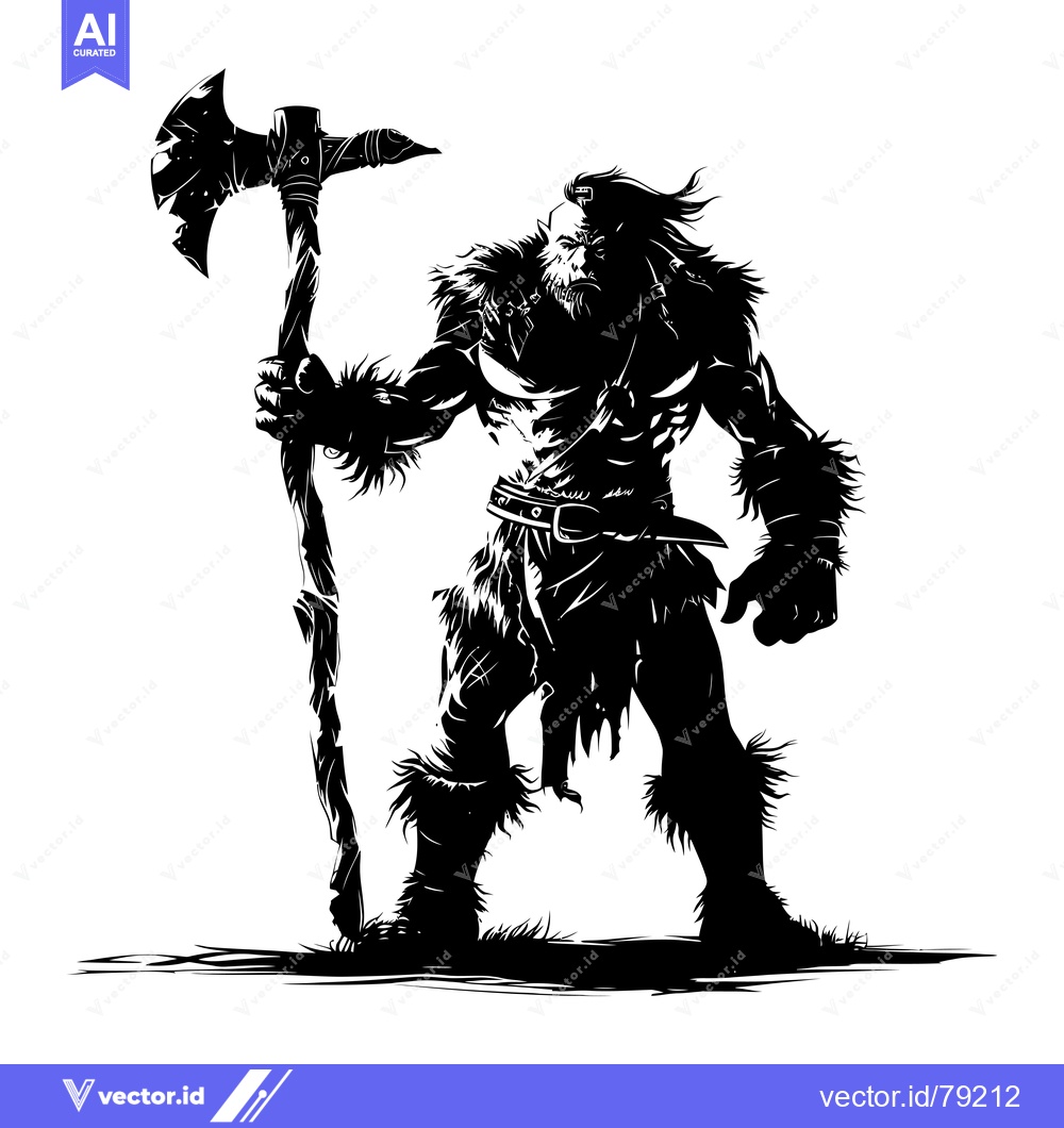 Premium Vector dari Silhouette of a Bearded Warrior Holding a Large Axe