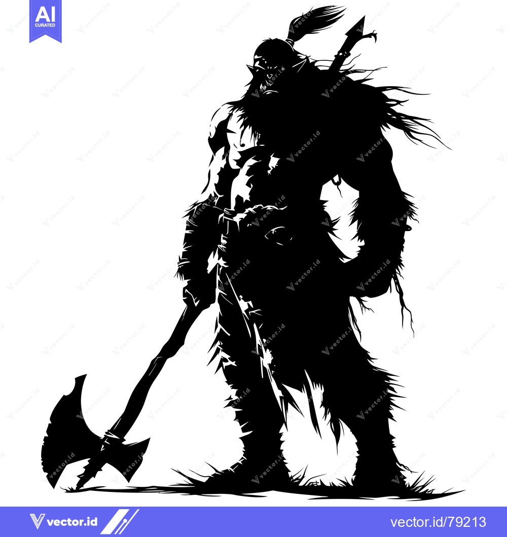 Premium Vector of Silhouette of a Warrior Orc Holding a Double-Headed Axe