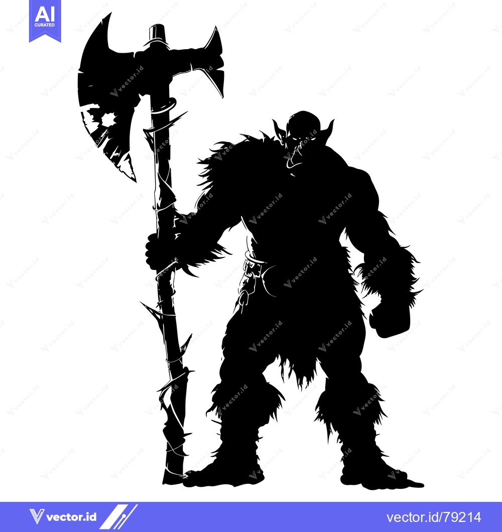 Premium Vector of Silhouette of a Furry Warrior Holding a Large Axe