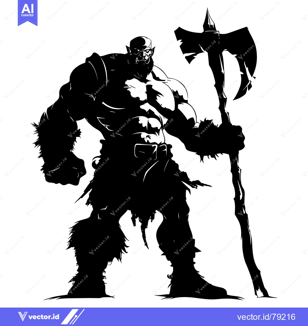 Premium Vector dari Silhouette of a Muscular Orc Holding an Axe