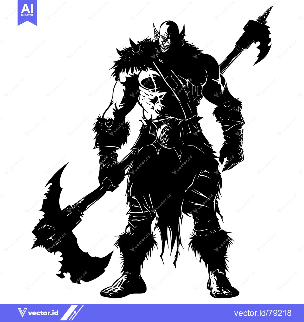Premium Vector dari A Silhouetted Orc Warrior Holding a Large Axe