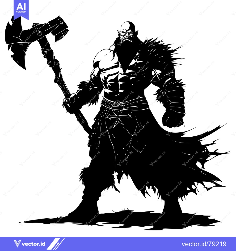 Premium Vector dari Silhouetted Orcish Warrior Holding an Axe