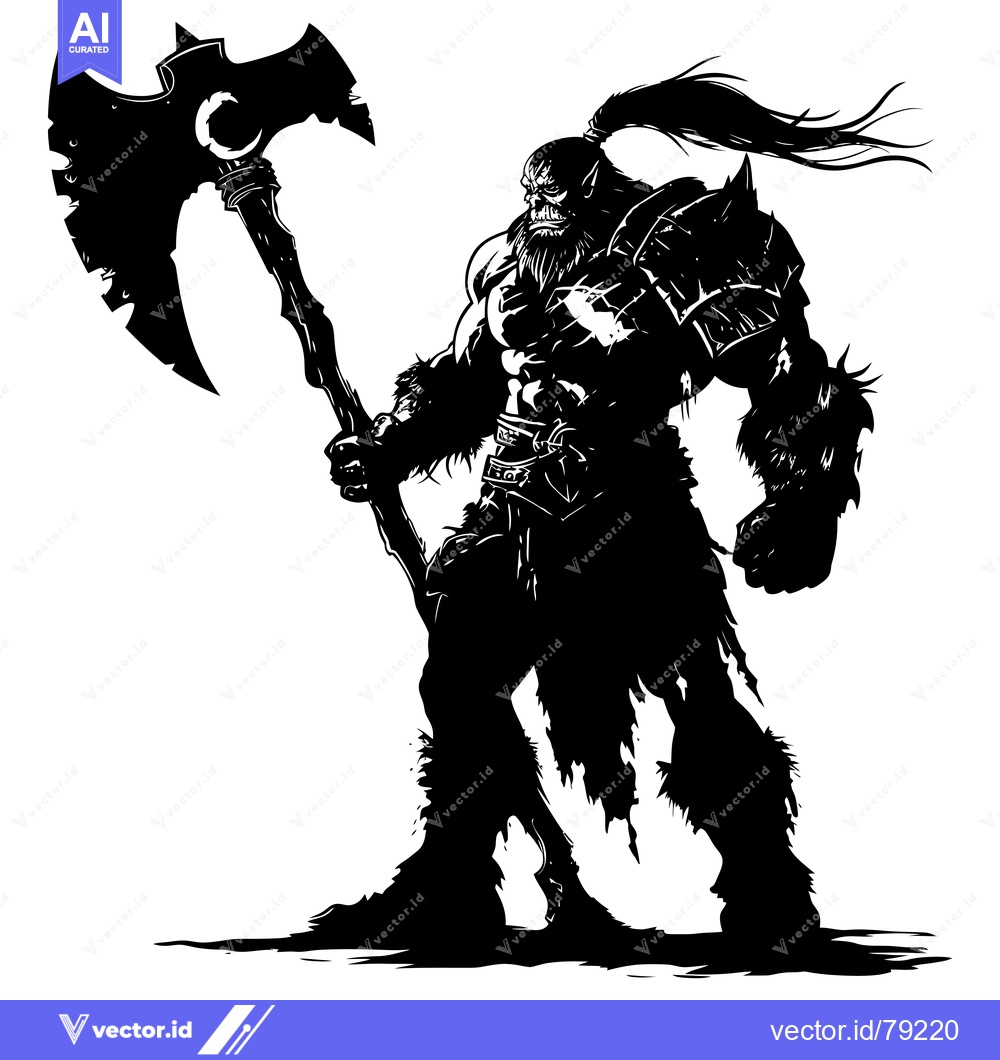 Premium Vector dari A Silhouette of a Fierce Orc Warrior with a Massive Axe
