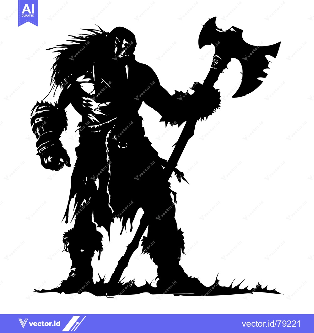 Premium Vector dari Silhouette of a Warrior Holding a Large Axe