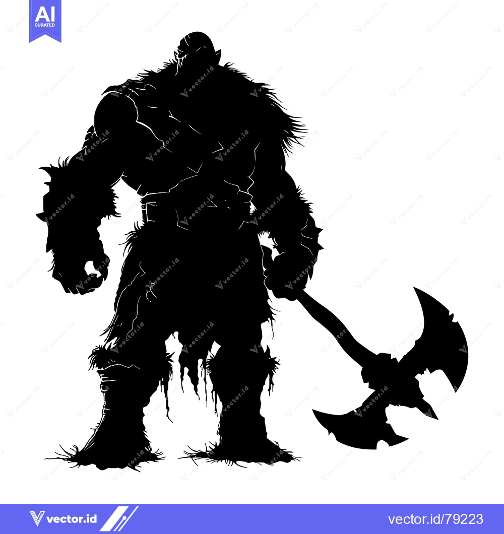 Premium Vector of Silhouette of a Muscular Orc Warrior Holding a Double-Headed Axe