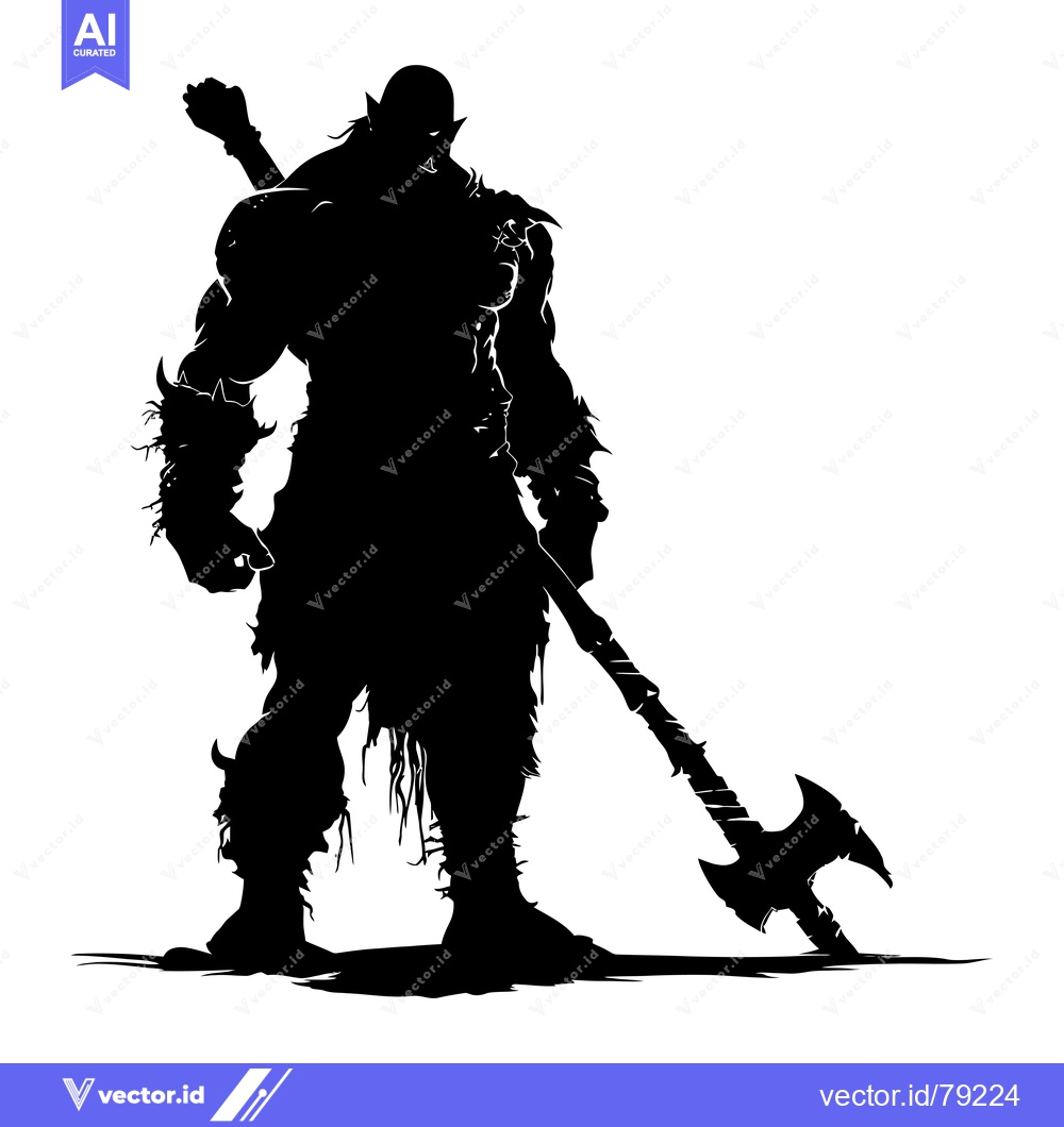 Premium Vector dari Silhouette of a Muscular Orc Warrior Holding a Two-Headed Axe