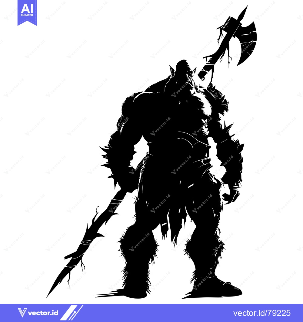 Premium Vector dari Silhouette of a Muscular Orc Warrior Holding a Battle Axe