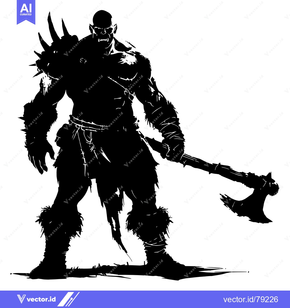 Premium Vector of Silhouette of a Ferocious Orc Holding an Axe