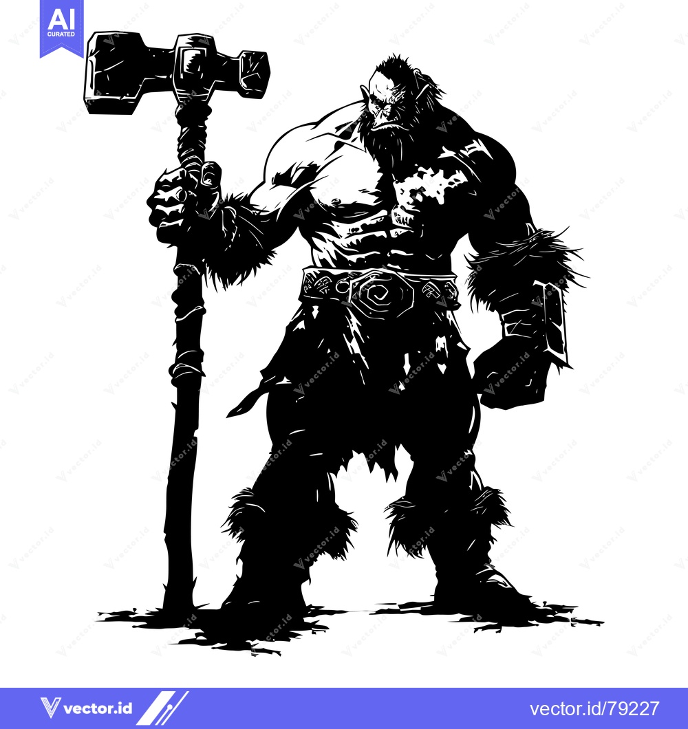 Premium Vector dari A muscular, heavily built orc warrior holding a large hammer