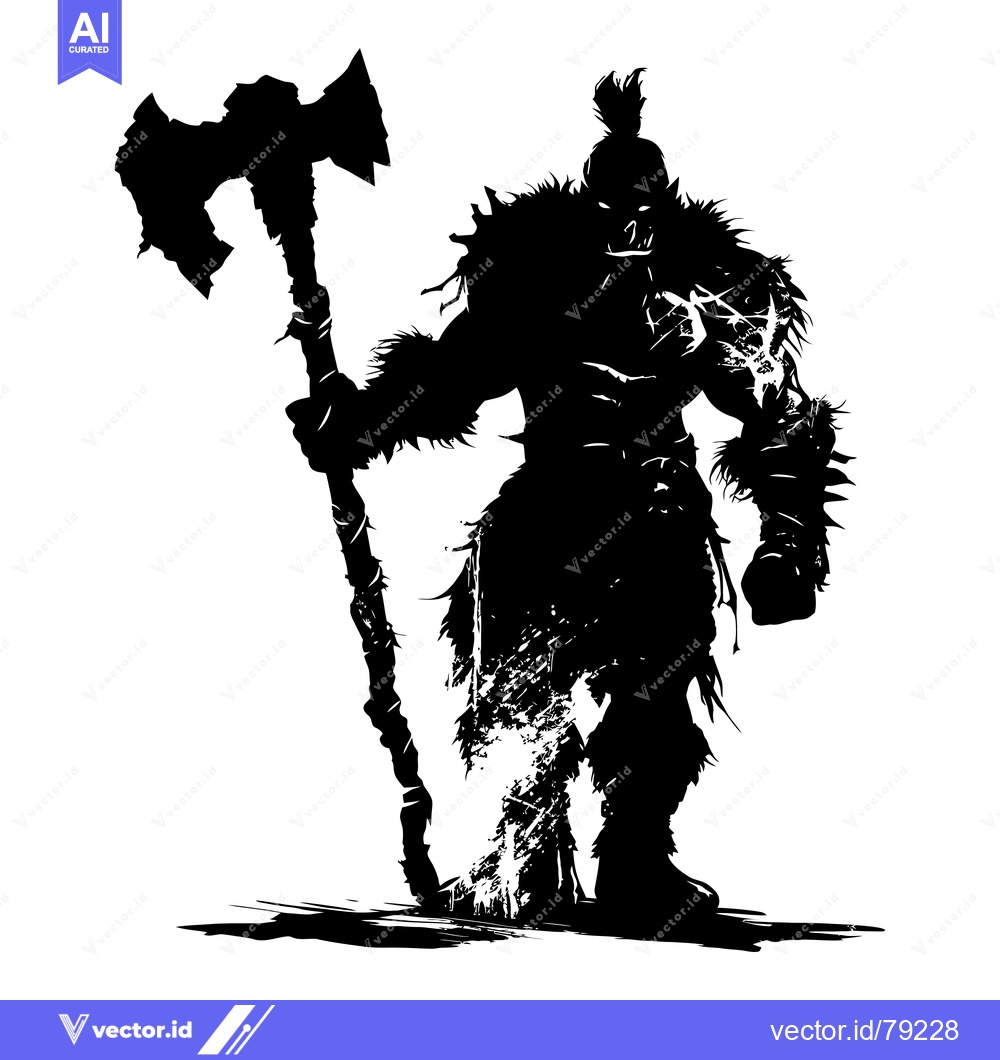 Premium Vector dari Silhouette of a muscular warrior wielding a double-headed axe
