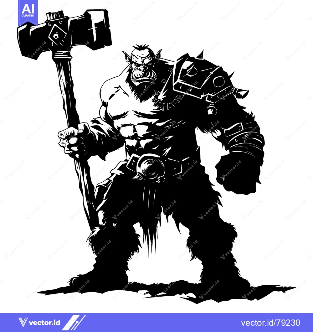Premium Vector dari A muscular, fierce-looking orc wielding a massive warhammer