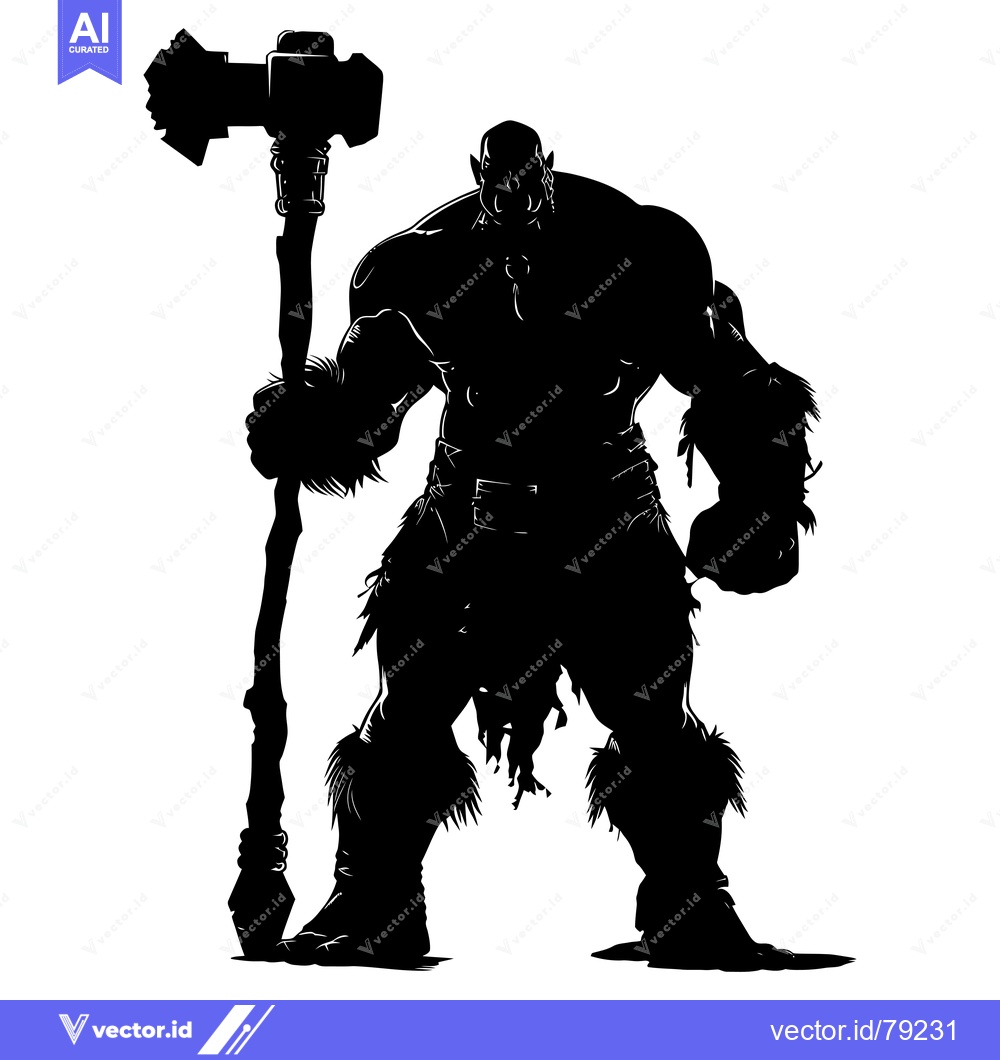Premium Vector dari Silhouette of a Powerful Orc Holding a Large Hammer