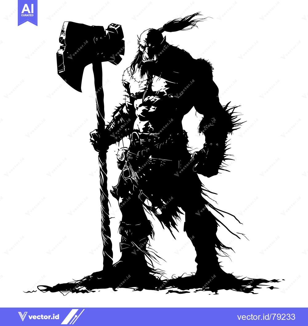 Premium Vector dari A Silhouetted Orc Warrior Holding a Large Axe