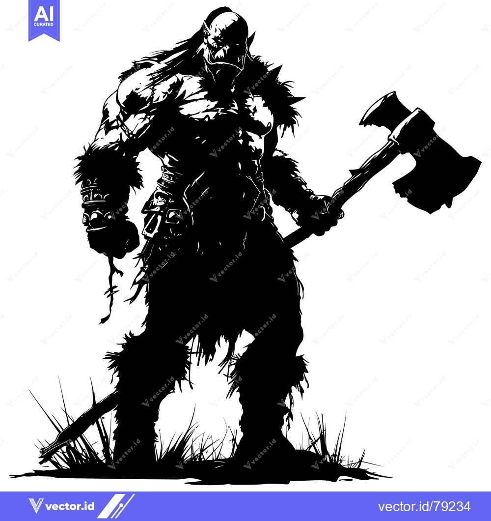 Premium Vector of Silhouette of a Powerful Orc Warrior Holding an Axe