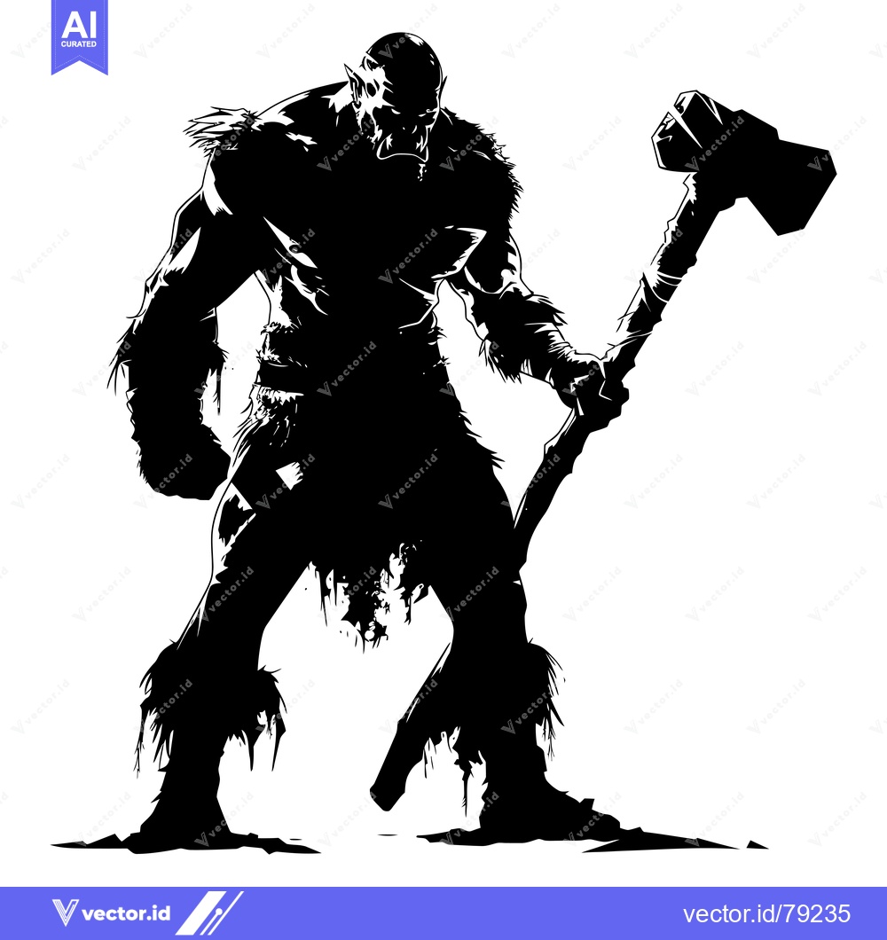 Premium Vector of Silhouette of a Ferocious Orc Holding a Large Hammer