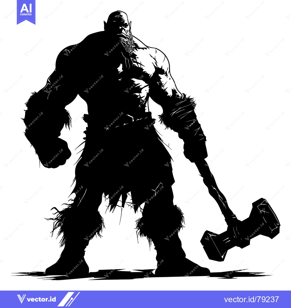 Premium Vector of Silhouette of a Muscular Orc Warrior Holding a Large Hammer