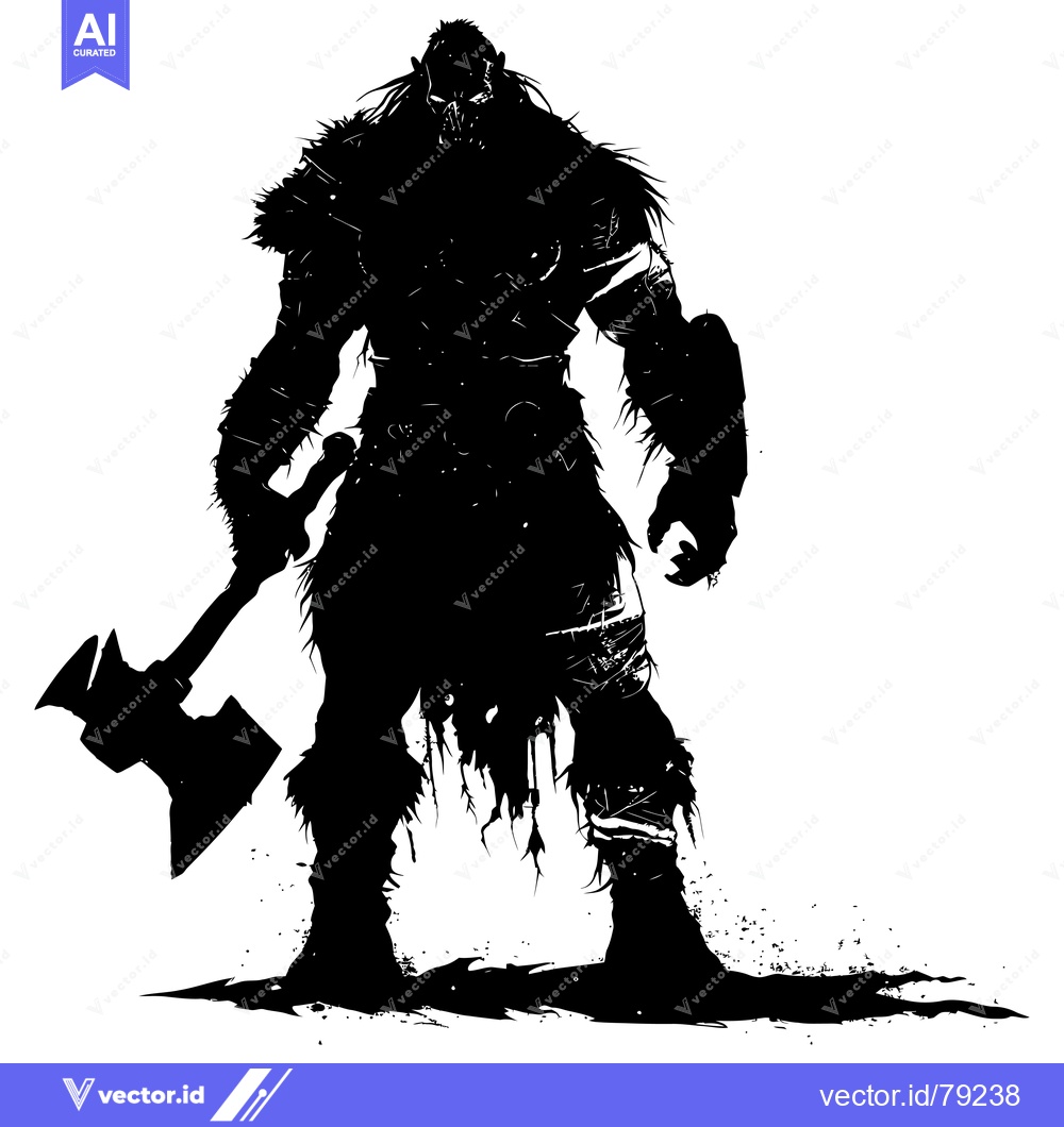 Premium Vector dari Silhouette of a Ferocious Orc Warrior Holding an Axe