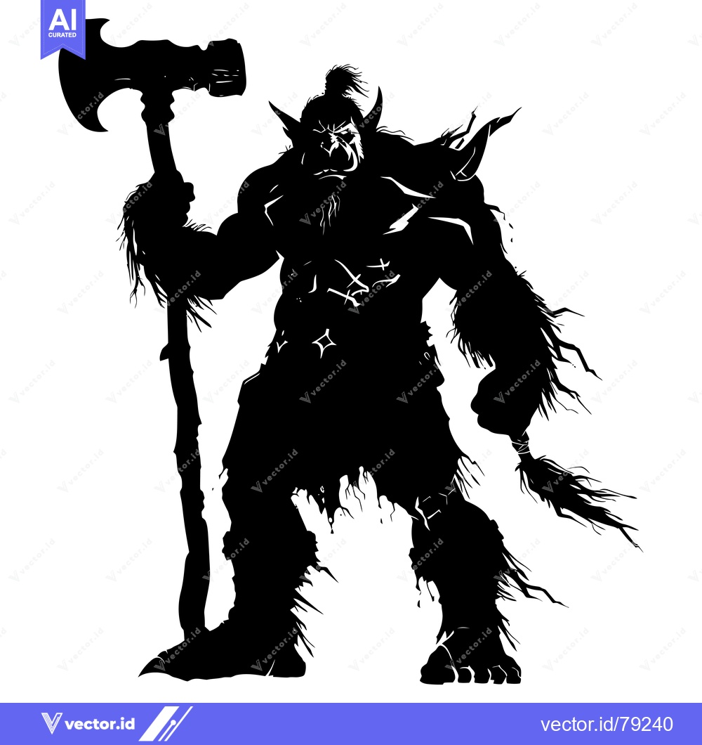 Premium Vector of Silhouette of a Ferocious Orc Holding a Two-Handed Axe