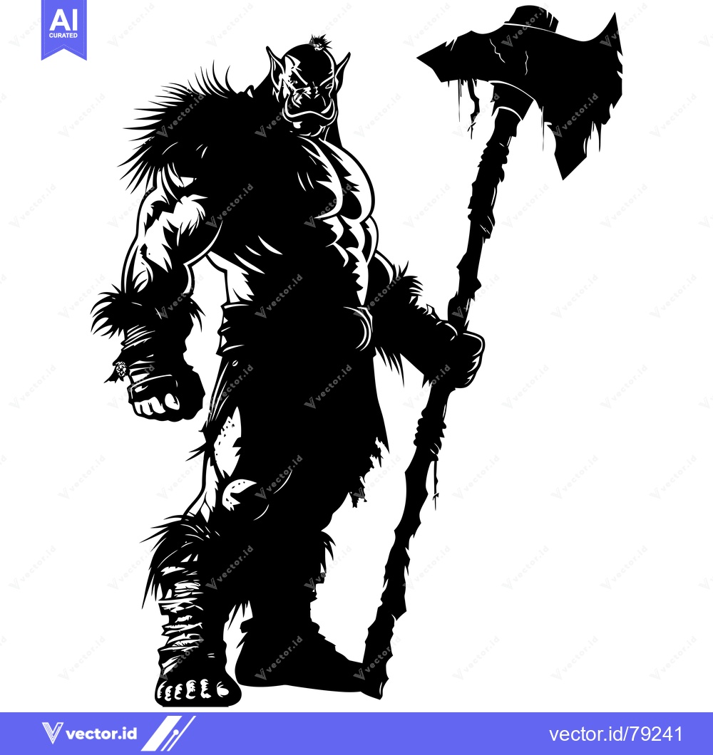Premium Vector dari Silhouette of a Muscular Orc Warrior Holding an Axe