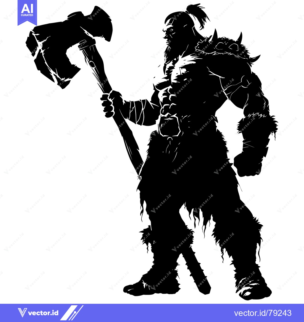 Premium Vector dari Silhouette of a Barbarian Warrior Holding a Large Axe
