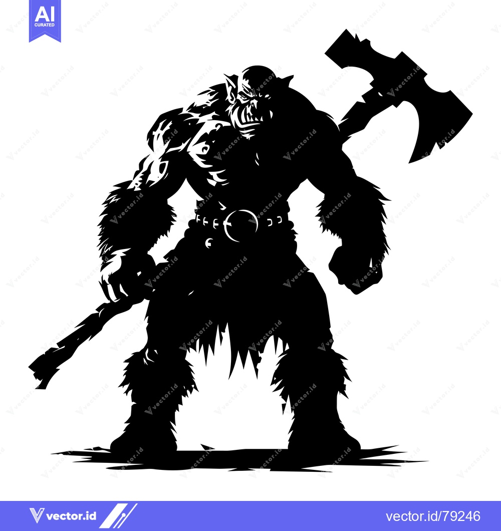 Premium Vector dari A Silhouetted Orc Warrior Holding an Axe