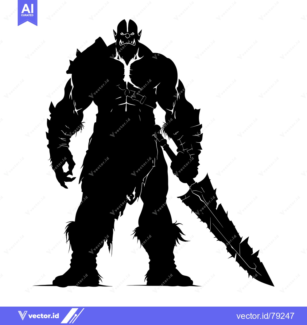Premium Vector dari Silhouette of a Muscular Orc Warrior Holding a Spiked Sword