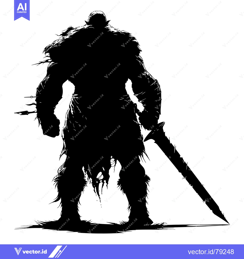 Premium Vector dari Silhouette of a Large, Muscular Warrior Holding a Sword