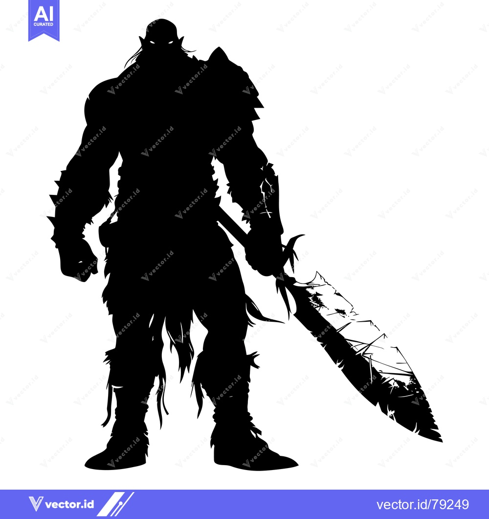 Premium Vector dari Silhouette of a Muscular Orc Warrior Holding a Sword