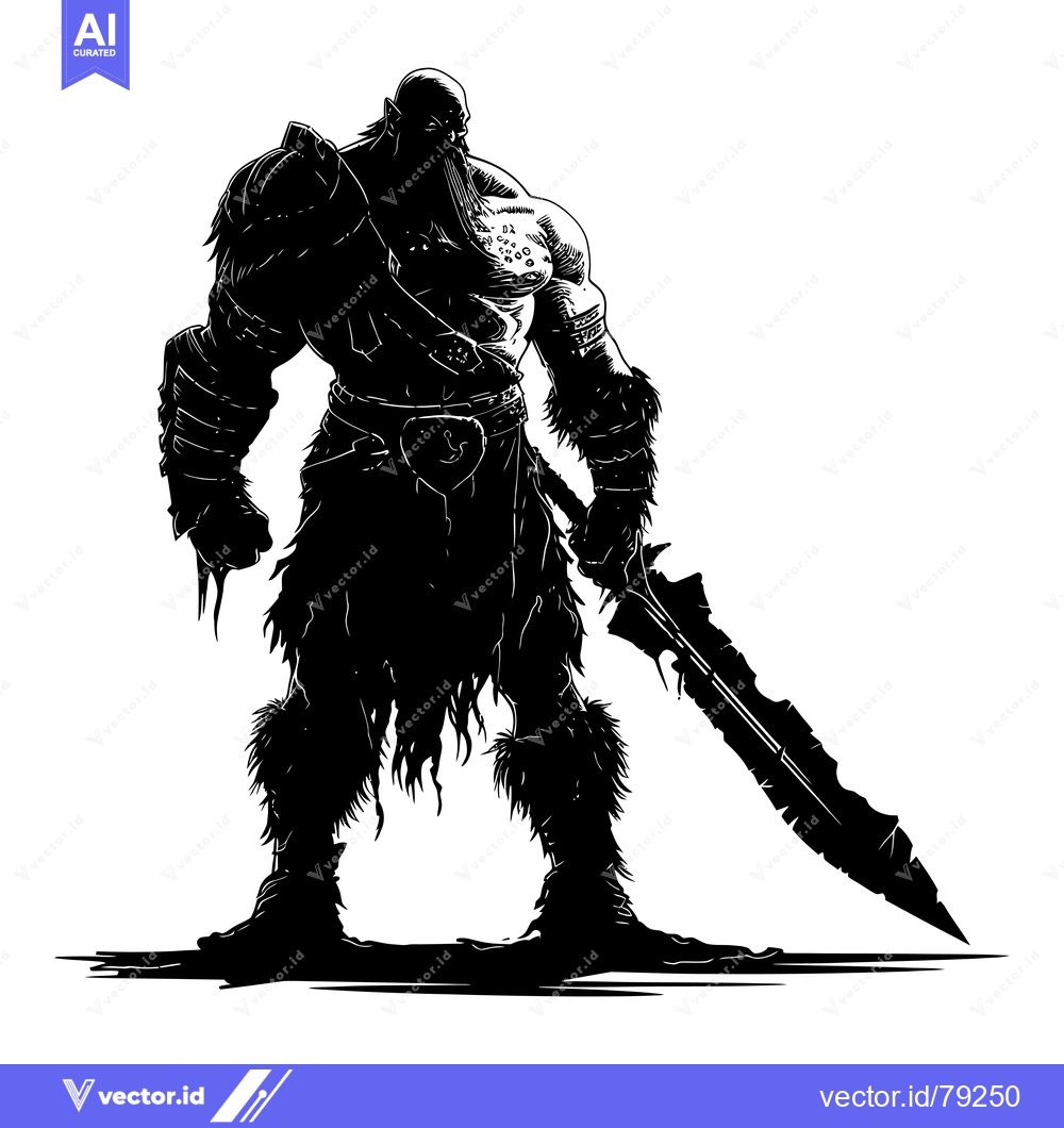 Premium Vector dari Silhouette of a Bearded, Armored Warrior Holding a Large Sword