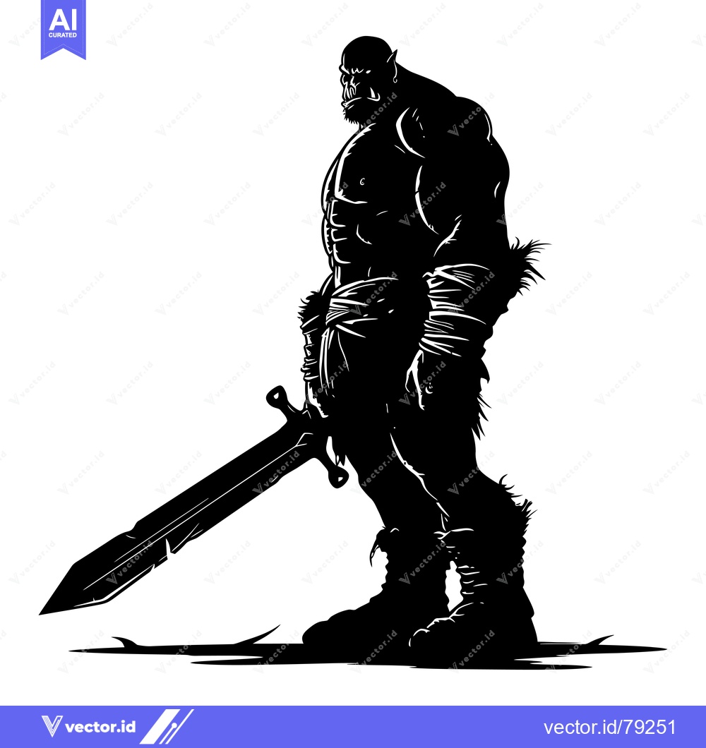 Premium Vector dari Silhouette of a Muscular Orc Warrior Holding a Sword