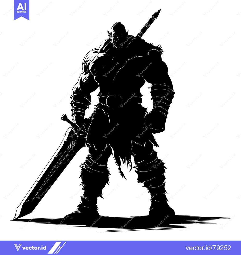 Premium Vector of Silhouette of a Muscular Warrior Holding a Large Sword