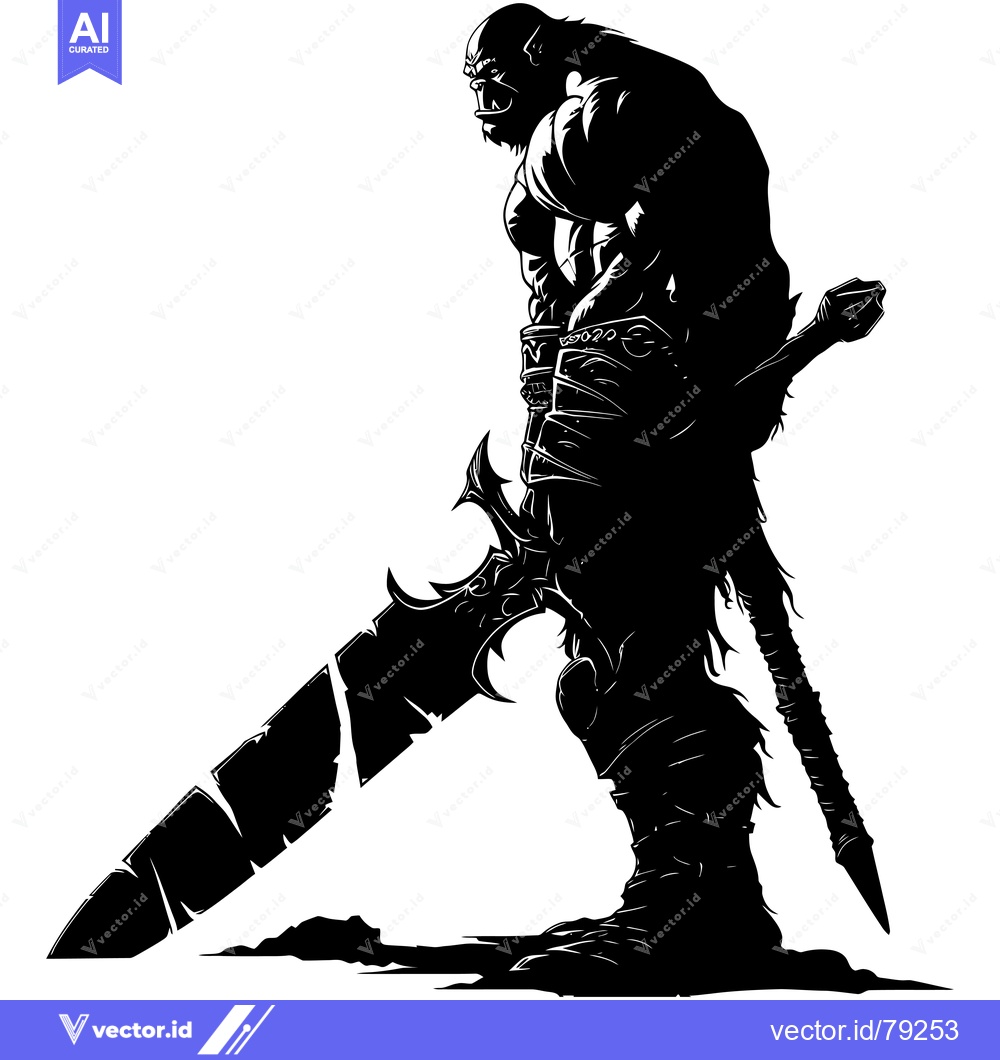 Premium Vector dari A Silhouette of a Muscular Orc Holding a Large Sword