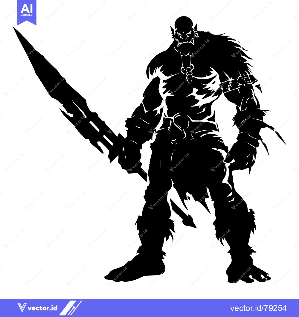 Premium Vector dari Silhouette of a Muscular Orc Warrior Holding a Large Sword
