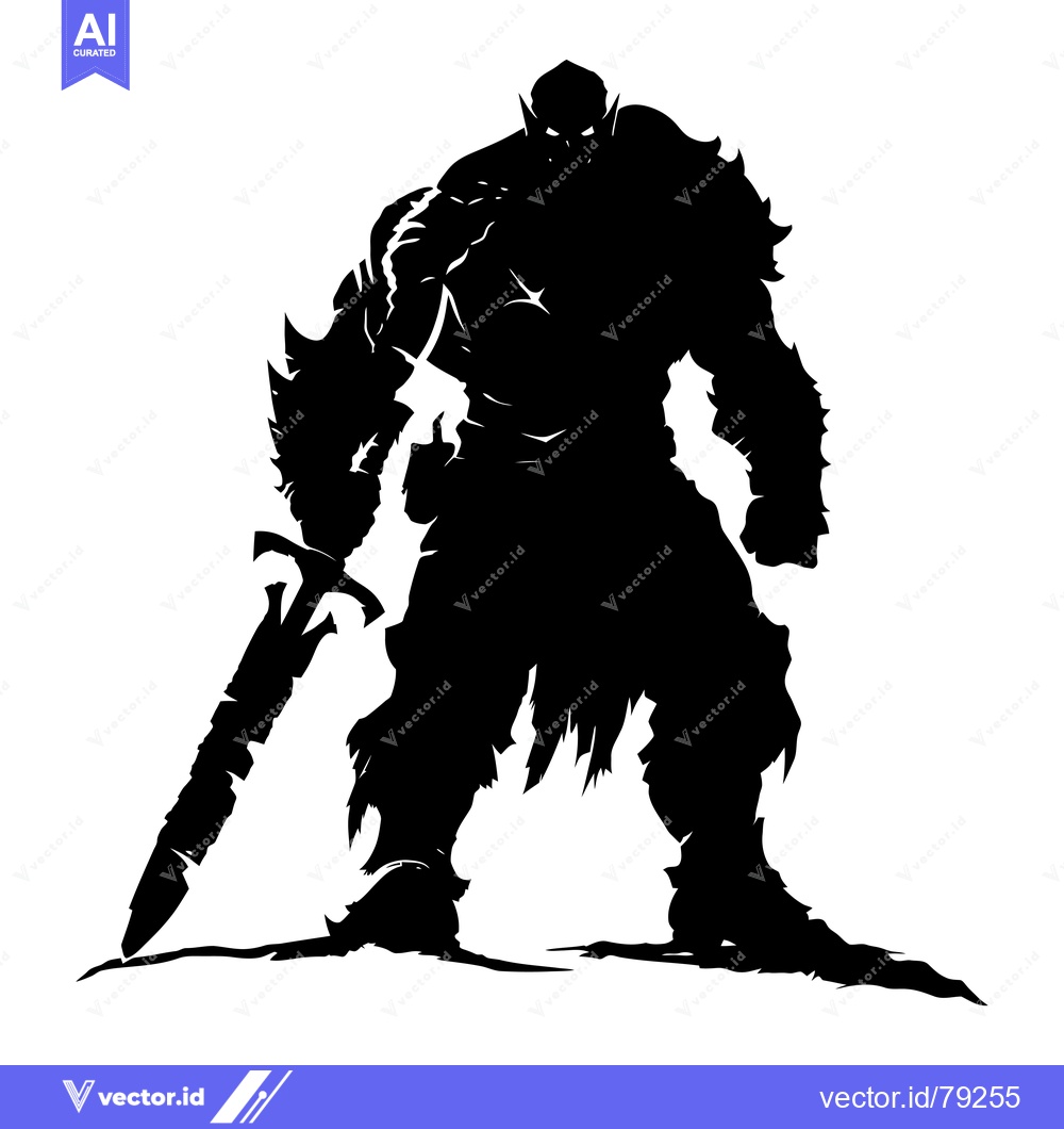 Premium Vector of Silhouette of a Powerful Orc Warrior Holding a Sword