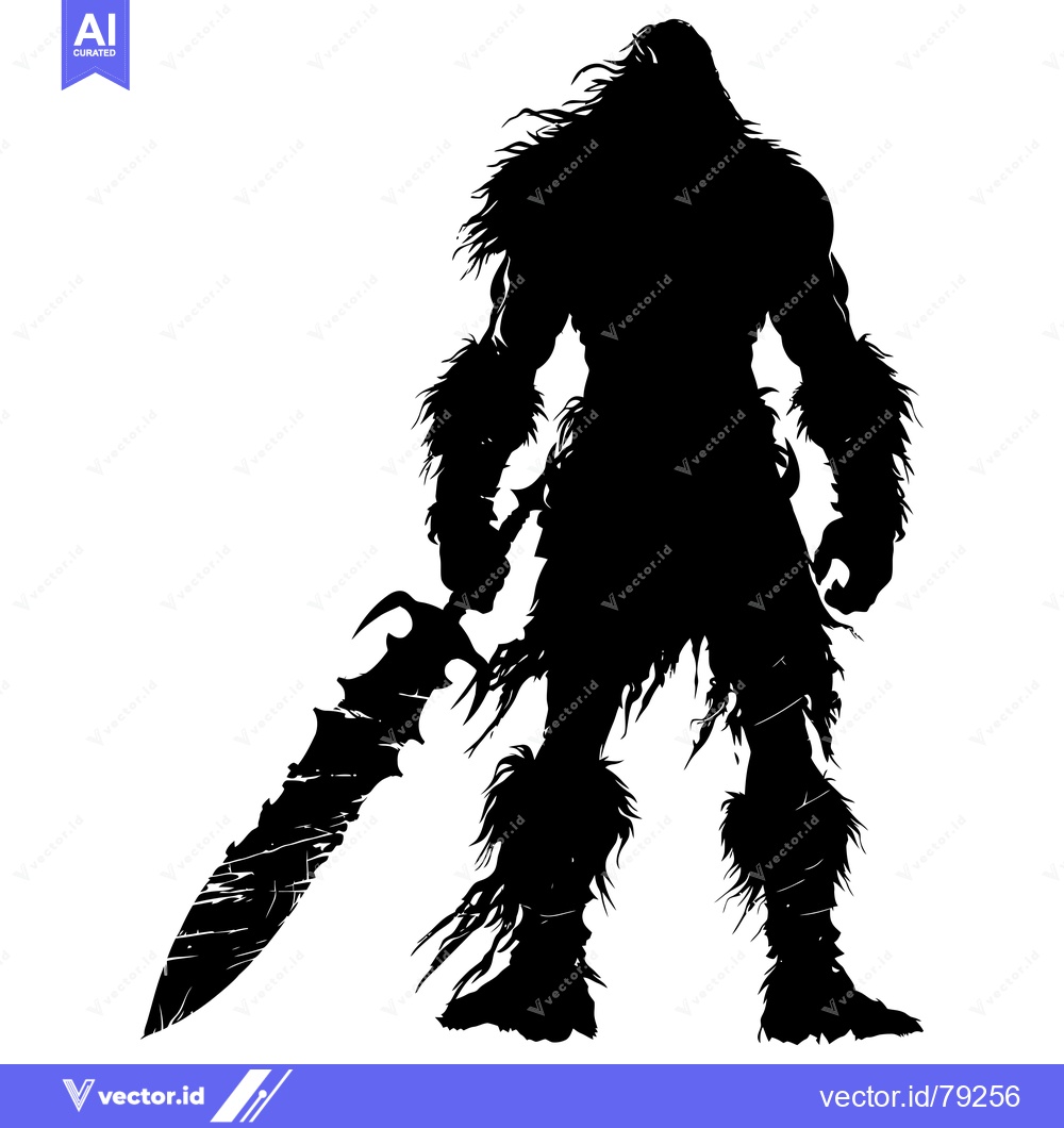Premium Vector dari Silhouette of a Furry Barbarian Holding a Sword
