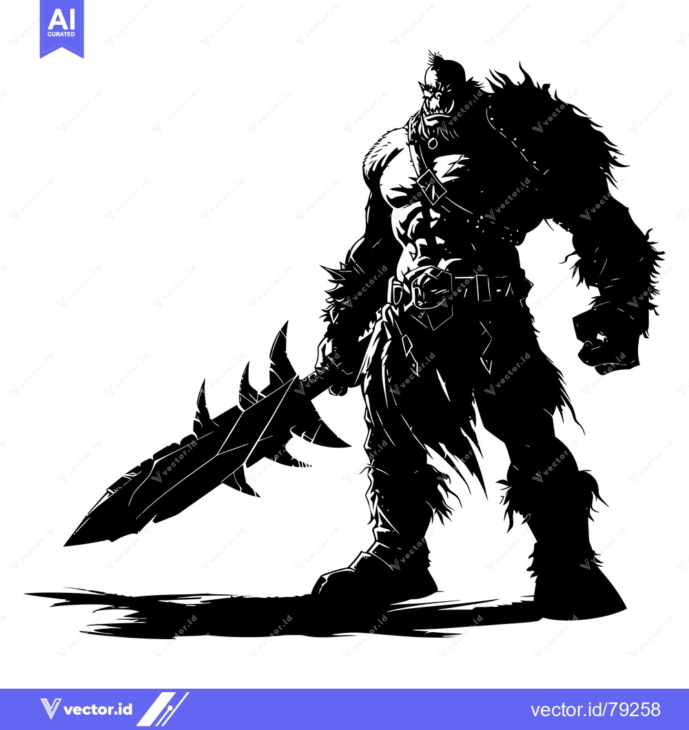 Premium Vector of A Silhouette of a Muscular Orc Warrior Holding a Spiked Weapon