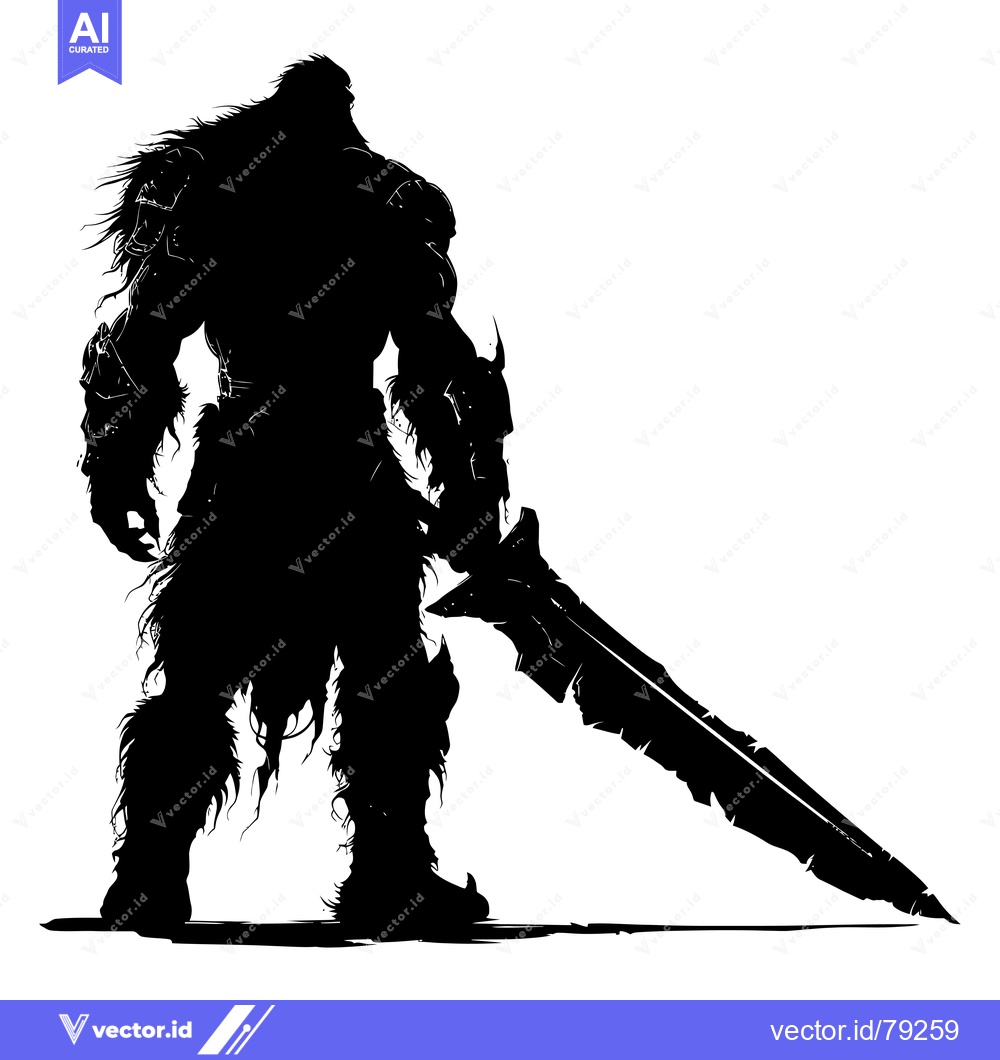 Premium Vector dari Silhouette of a Muscular, Furry Warrior Holding a Large Sword