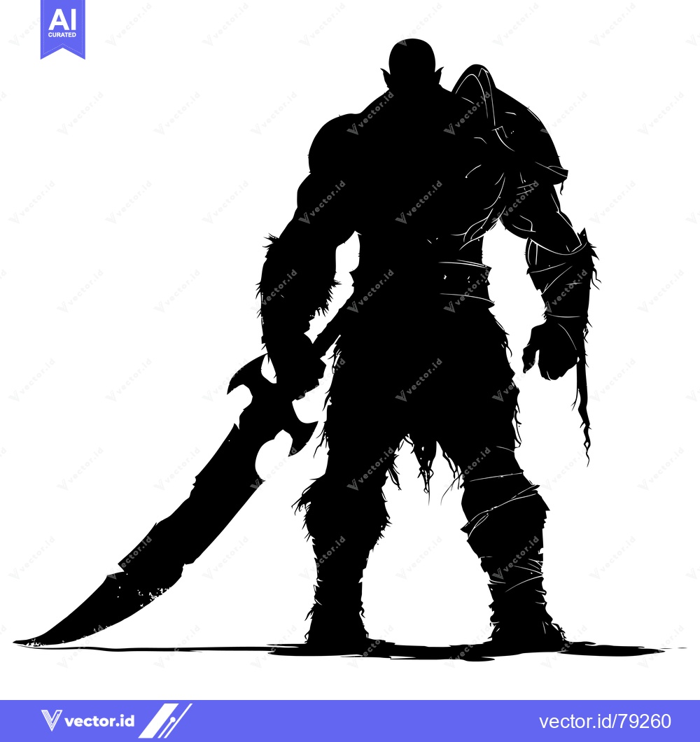 Premium Vector of Silhouette of a Muscular Orc Warrior Holding a Sword