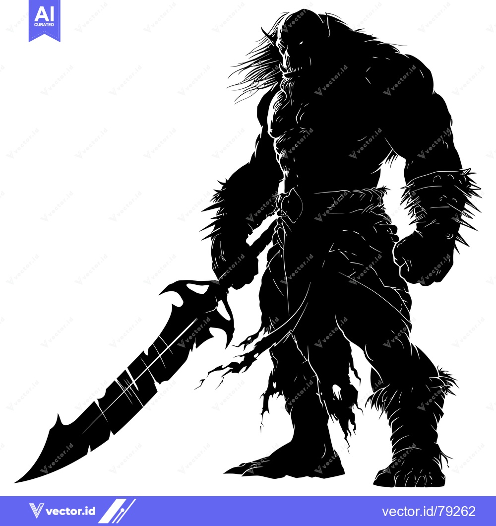 Premium Vector dari Silhouette of a muscular orc warrior holding a large sword