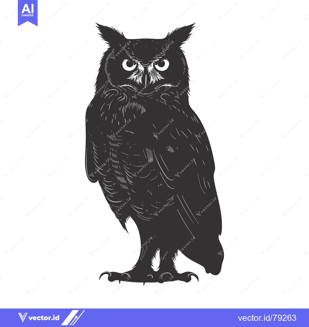 Premium Vector dari Black and White Silhouetted Owl with Sharp Claws